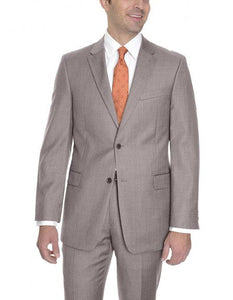 Men's Tan 2 Button Wool Classic Fit Suit Flat Front Pants
