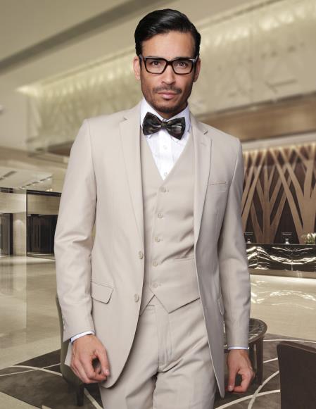 Men Super 150's Men's Slim Fit Suits Tan ~ Beige Online Discount Fashion Sale - 100% Percent Wool Fabric Suit - Worsted Wool Business Suit