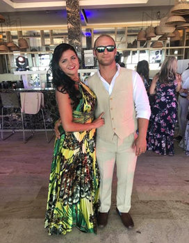 Men's Tan Sand Four Button V-neckline Suit - Mens Linen Suit