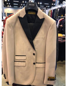 Men's Tan Two Button Double Breasted Black Peak Lapel Suit