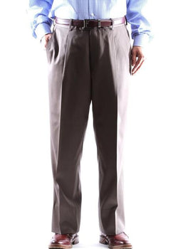 Regular Size & Big and Tall Dress Pants 100% Wool Taupe Gabardine Fabric Pleated Pants unhemmed unfinished bottom