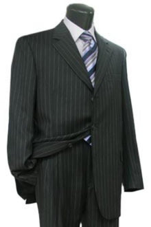 Simple Black & White Pinstripe Business Real Premier Quality Three Buttons Style Italian Fabric Soft