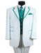 Men's 3 Button 35 Inch White/Turquoise ~ Aqua Seersucker Sear sucker Three buttons Zoot Suit - Pimp Suit - Zuit Suit Pinstriped Tuxedo Look Vest