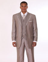 Men's 3 Piece 3 Buttons Fashion Suit with 2 Tone Lapels Tan ~ Beige - Three Piece Suit
