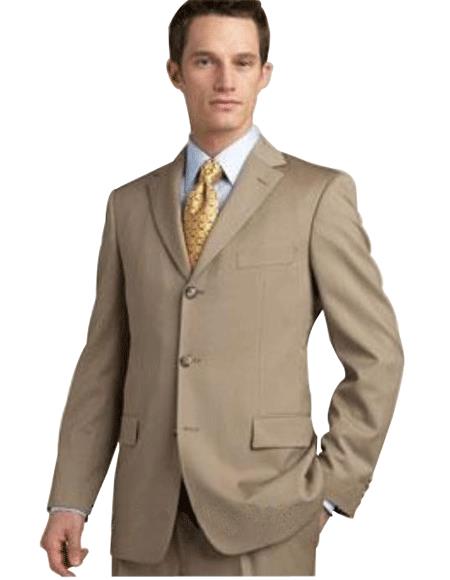 Men's 3 Piece 3 Button Fashion Suit with 2 Tone Lapels Tan ~ Beige - Three Piece Suit main image 1