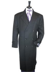 Mens Top coat Mens Dress Coat Double Breasted 100% Wool Jet Black Overcoat