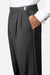 Men's Solid Black Poly-Wool Blend Classic Fit Adjustable Waist Pleated Tuxedo Pants unhemmed unfinished bottom