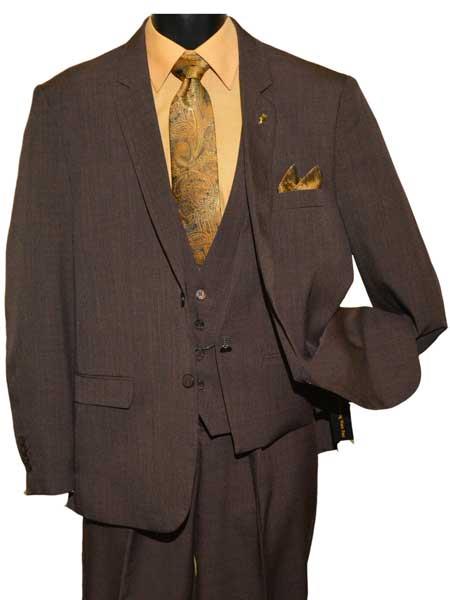 Mens Two Button Dark Brown Vested Suit