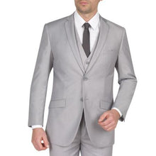 Mens Three Piece Suit - Vested Suit Slim Fit Suit Mens Light Grey thick mandarin banded collar Two Button Suit