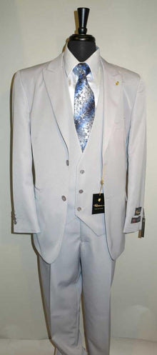Men's  Vested Suit Two Button Peaked Lapel Suit With A Three Button Front Vneck Vest Silver Grey ~ Gray Ash