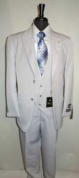 Men's Vested Suit Two Button Peaked Lapel Suit With A Three Button Front Vneck Vest Silver Grey ~ Gray Ash