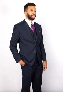 Men's 2 Button Vested Suit Dark Navy - 100% Percent Wool Fabric Suit - Worsted Wool Business Suit
