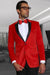Men's Red  Velvet Fabric Black Lapeled Tuxedo Discounted Cheap Priced velour Blazer Jacket For Men Sportcoat Jacket  on Sale - Red Tuxedo