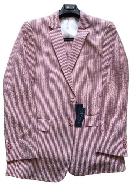 Seersucker Suit Mens Red/White Cotton Blend Modern Fit Suits — MensUSA