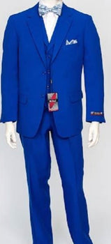 Men's Royal 3 Piece Poly Poplin Matching Vest Dress Dress Suits for Men Wth Pleated Pant
