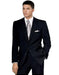 Reg: $1295 No Pleated Flat Front Pants With 2 Button Solid Black Jacket  Affordable Cheap Priced Men's Dress Suit For Sale