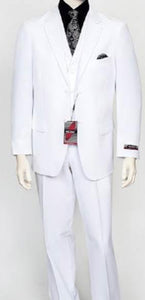 Men's White 3 Piece Poly Poplin Fabric Matching Vest Dress Suit Wth Pleated Pant