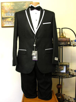Black 2 Button Trimmed Lapel Tuxedo Jacket And Pant For Men