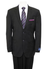 Reg Price $795 Designer Affordable Inexpensive Authentic 100% Wool Suit 2 Button Side Vent Jacket Flat Front Pants Wool Classic Solid Black