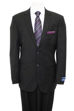 Reg Price $795 Designer Affordable Inexpensive Authentic 100% Wool Suit 2 Button Side Vent Jacket Flat Front Pants Wool Classic Solid Black