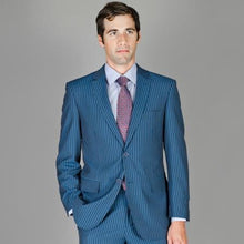 Mens Three Piece Suit - Vested Suit Light Blue Pinstripe - Indigo Stripe Suit - Cobalt Blue Business Suits