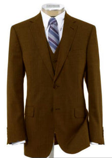 Men's 2 Button Wool Vested Brown Suit with Pleated Trousers