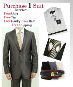 Men's Two Button Brown Slim Fit Teakwave Cheap Priced Business Suits Clearance Sale -Dress Shirt, Free Tie & Hankie Package Combo ~ Combination