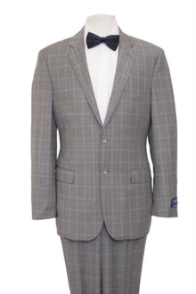 Reg Price $795 Designer Affordable Inexpensive Authentic 100% Wool Suit 2 Button Side Vent Jacket Flat Front Pants Wool Classic Windowpane Gray-Blue