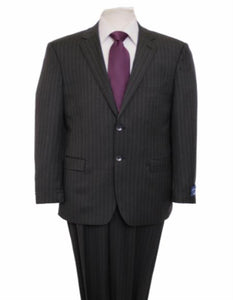 Reg Price $795 Designer Affordable Inexpensive Authentic 100% Wool Suit 2 Button Side Vent Jacket Flat Front Pants Pinstripe Dark Gray