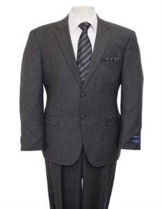 Reg Price $795 Designer Affordable Inexpensive Authentic 100% Wool Suit 2 Button Side Vent Jacket Flat Front Pants Solid Dark Gray