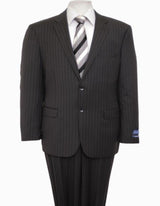 Reg Price $795 Designer Affordable Inexpensive Authentic 100% Wool Suit 2 Button Side Vent Jacket Flat Front Pants Pinstripe Dark Navy