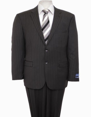 Reg Price $795 Designer Affordable Inexpensive Authentic 100% Wool Suit 2 Button Side Vent Jacket Flat Front Pants Pinstripe Dark Navy
