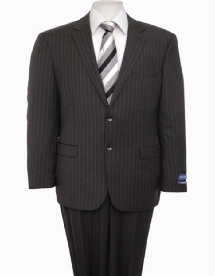 Reg Price $795 Designer Affordable Inexpensive Authentic 100% Wool Suit 2 Button Side Vent Jacket Flat Front Pants Pinstripe Dark Navy