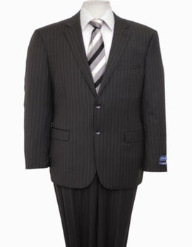 Reg Price $795 Designer Affordable Inexpensive Authentic 100% Wool Suit 2 Button Side Vent Jacket Flat Front Pants Pinstripe Dark Navy