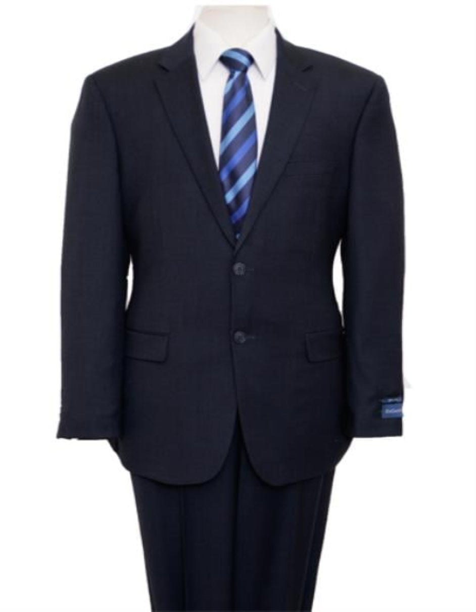 Reg Price $795 Designer Affordable Inexpensive Authentic 100% Wool Suit 2 Button Side Vent Jacket Flat Front Pants Birdseye Dark Navy