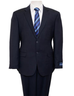 Reg Price $795 Designer Affordable Inexpensive Authentic 100% Wool Suit 2 Button Side Vent Jacket Flat Front Pants Birdseye Dark Navy