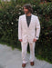 Men's Seersucker Sear sucker suit By 2 Buttons 2 Vents, Slim Fit No Pleat Trousers Pink