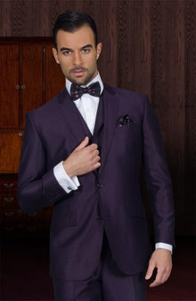 Vested 3 Piece 2 Button Men's Suit And A Vest Plum ~ Eggplant Business Suit  - Three Piece Suit