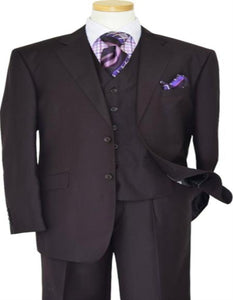 Solid Plum Eggplant Very Dark Purple W Hand-Pick Stitching Super 150'S Vested Suit - 100% Percent Wool Fabric Suit - Worsted Wool Business Suit