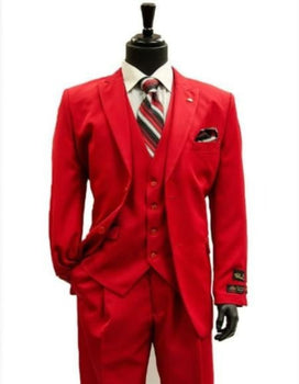 Mens All Season Suit Brand 3 Piece Vest Designer Classic Dress 2 Buttons Trendy Red Suit