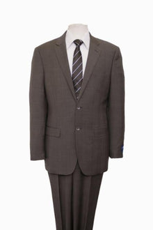 Reg Price $795 Designer Affordable Inexpensive Authentic 100% Wool Suit 2 Button Side Vent Jacket Flat Front Pants Glen Plaid Dark Taupe