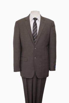 Reg Price $795 Designer Affordable Inexpensive Authentic 100% Wool Suit 2 Button Side Vent Jacket Flat Front Pants Glen Plaid Dark Taupe