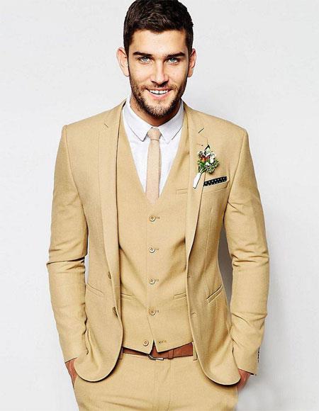 Men's Slim Fitted Euro Tapered Camel ~ Khaki ~ Bronze ~ Camel ~ Canary Color 2 Buttons Vested