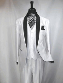 Men'S Two Toned Tuxedo Jacket And Vest Suit Black,White