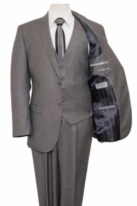 Reg:795 On Sale $249 Two Button Vested 3PC Suit Peak Pointed English Style Lapel Gray