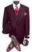 Mens Urban Burgundy Suit - Double Breasted Vest Pleated Pants