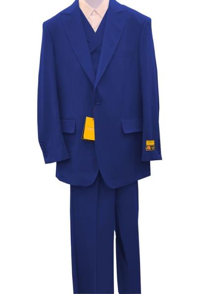 Mens Urban Sapphire Suit - Double Breasted Vest Pleated Pants