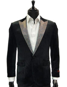 Men's Velvet Dress Dinner Jacket  Black and silver glitter Blazer Sport Coat Blazer