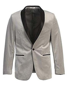 Men's Velvet Tuxedo Blazer Slim Fit Grey With Black