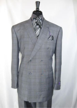 Men's Vinci Peak Lapel Double Breasted Suit High back Vented Jacket with Flap Pockets Grey